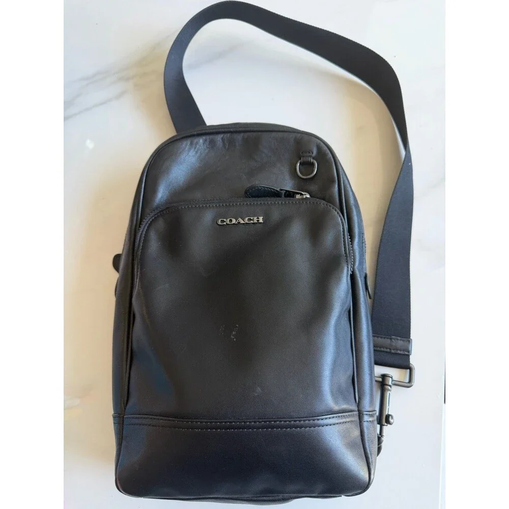 Coach Graham Pack C2931 Black Leather Sling Crossbody Backpack Men’s Unisex